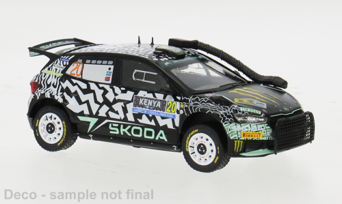 Model auta rally Škoda Fabia Rally2, WRC, Safari Rallye Kenia, 2024, #20. O.Solberg - E.Edmondson